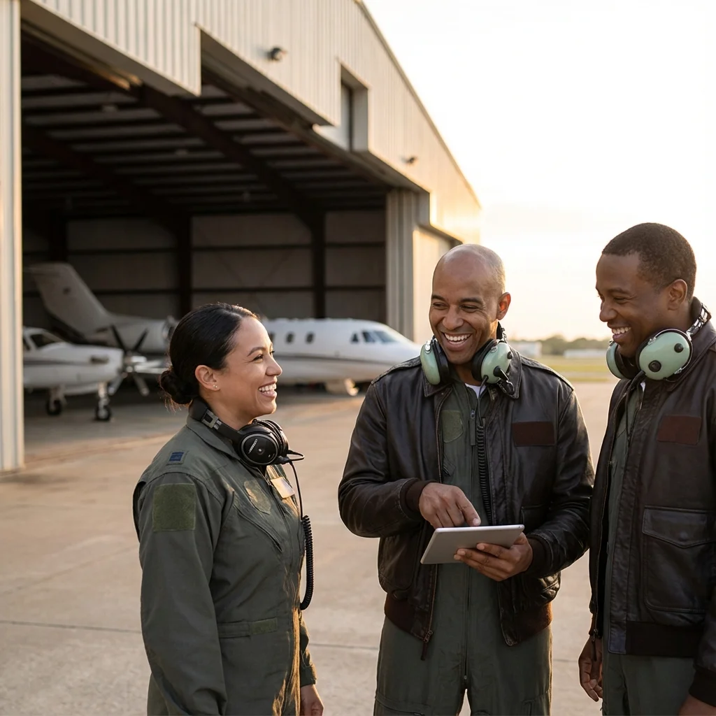 Pilots discussing flight plans