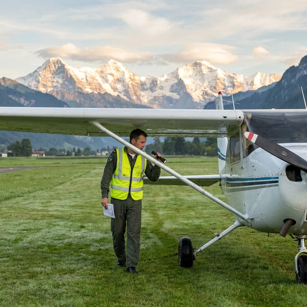 Pilot performing preflight check